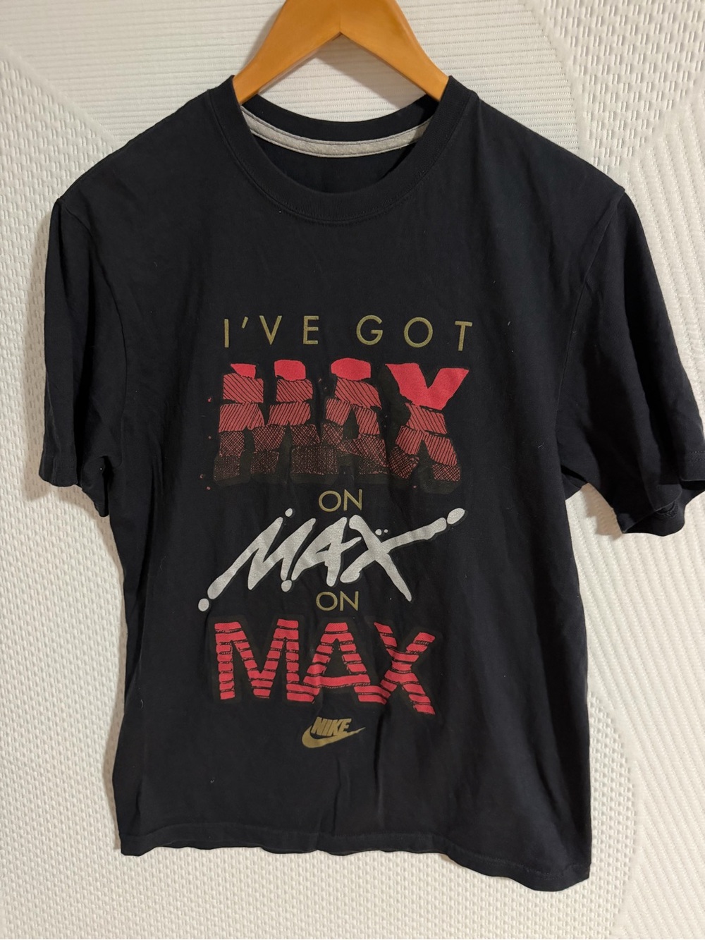 Nike Black Graphic 'I've Got Max On Max On Max' Tee with Red and Gold Print